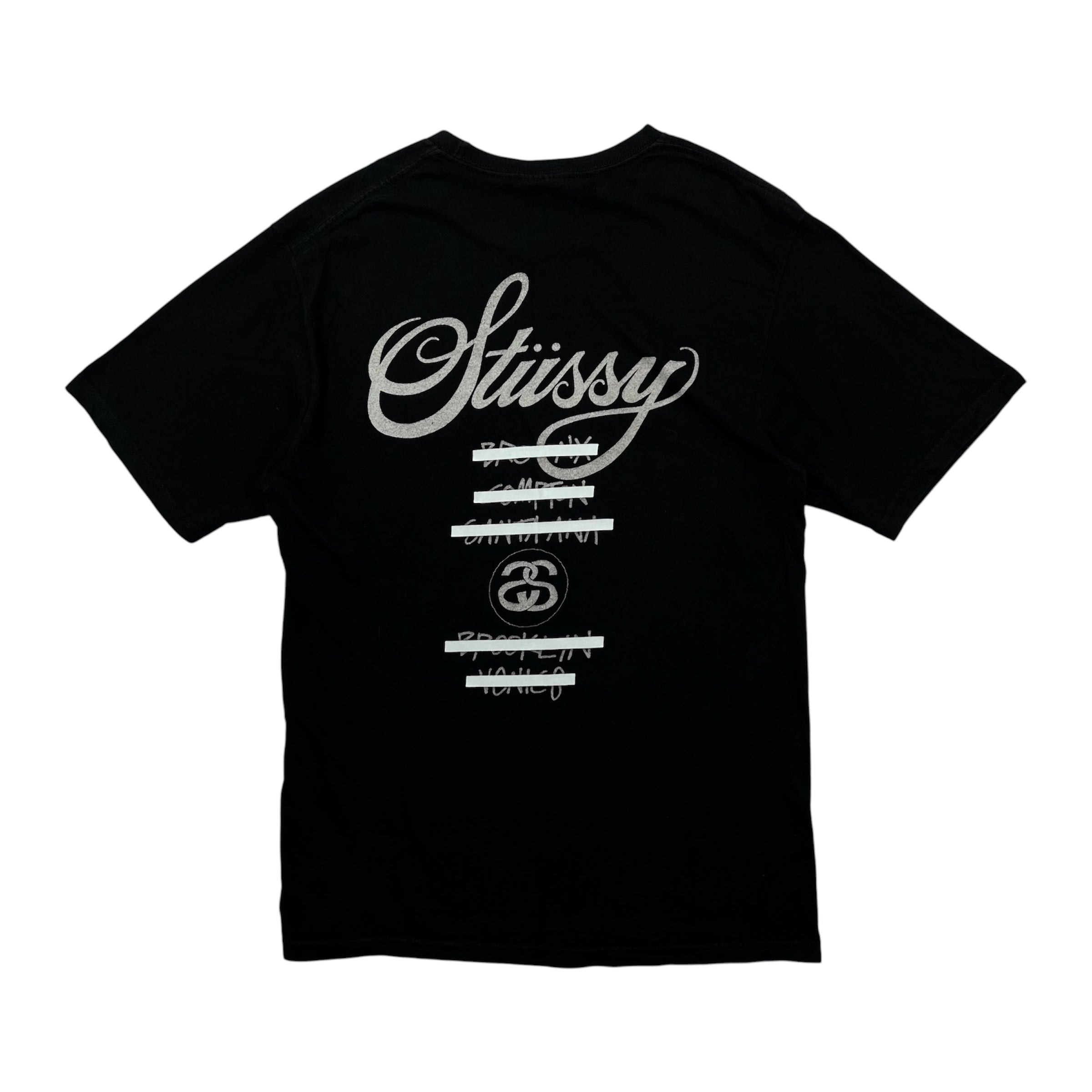 STUSSY WORLD TOUR TEE CROSSED-OUT CITY NAMES