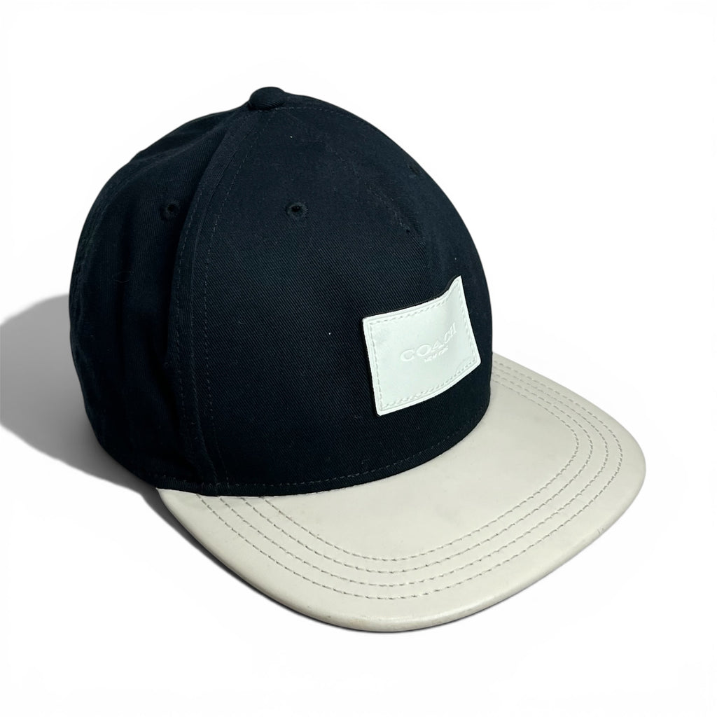 COACH COLOR BLOCK LEATHER FLAT BRIM CAP