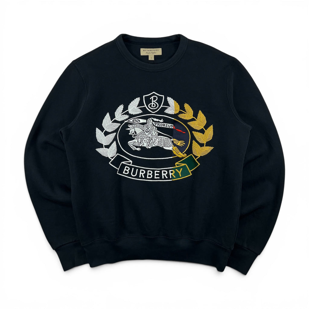 BURBERRY SPLIT-COLOR EMBROIDERED CREST CREWNECK SWEATSHIRT