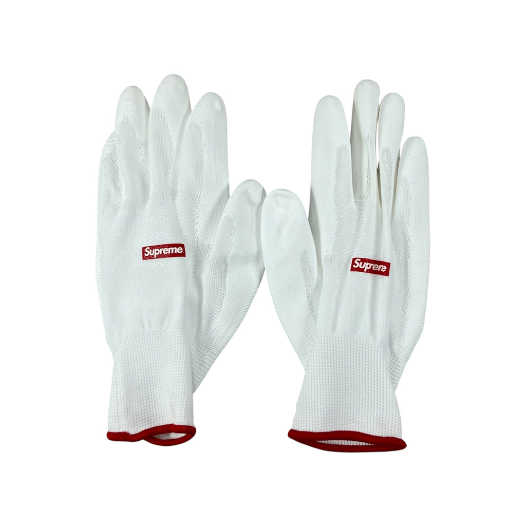 WHITE SUPREME BOX LOGO RUBBERIZED GLOVES