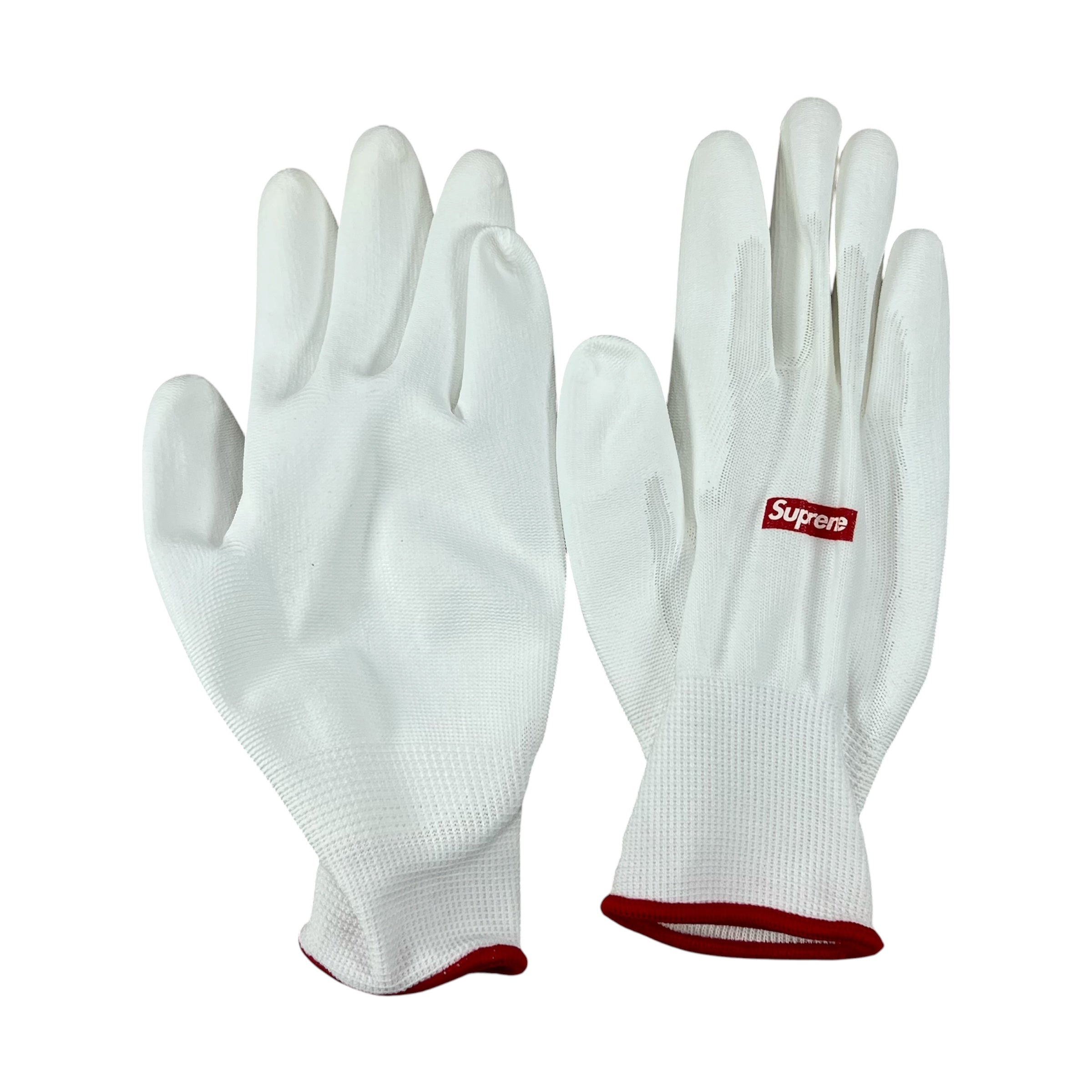 WHITE SUPREME BOX LOGO RUBBERIZED GLOVES