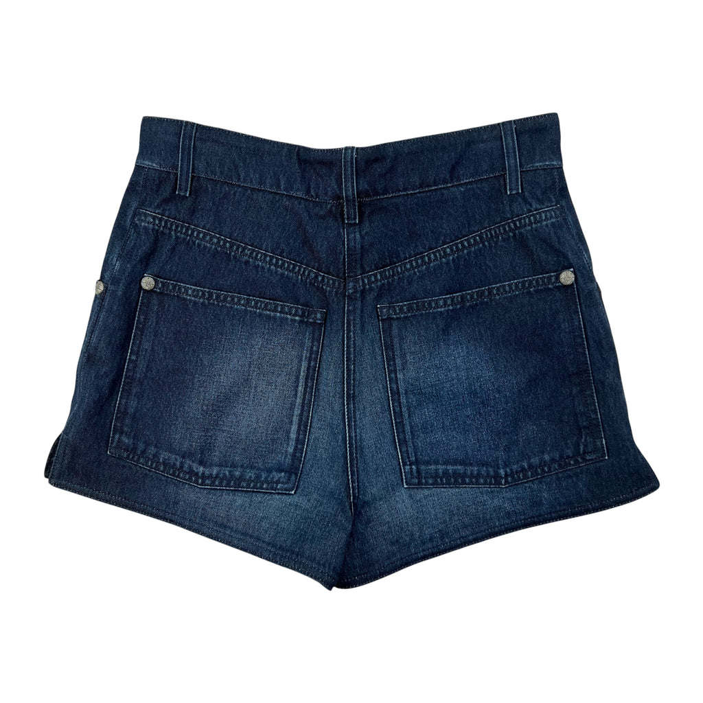 CHANEL DENIM SHORT FEATURE A SIGNATURE COCOMARK BUTTON