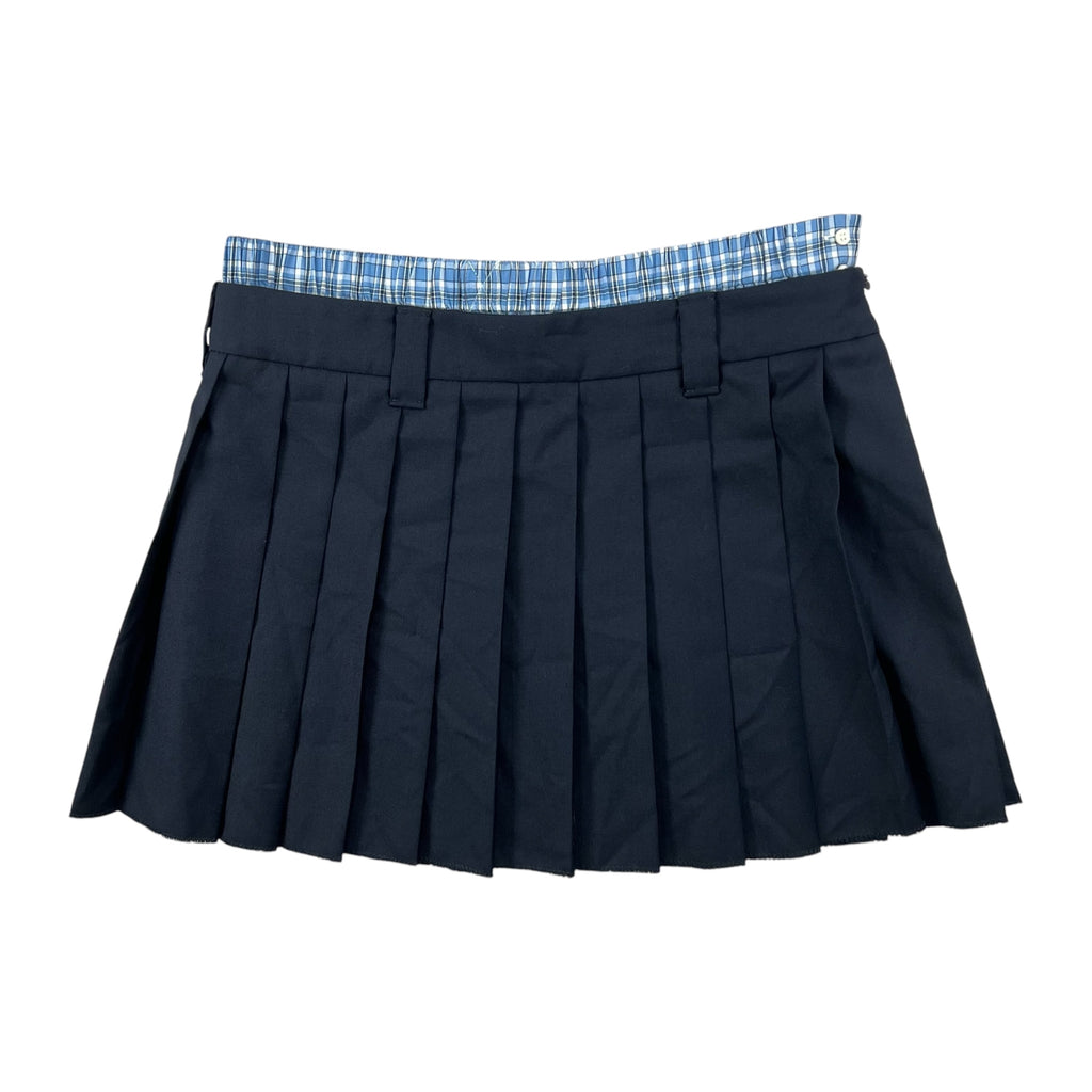MIU MIU NAVY BLUE PLEATED WOOL MINISKIRT