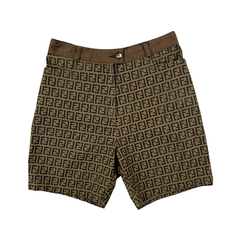 FENDI FF MONOGRAM SHORTS IN TOBACCO BROWN JACQUARD CANVAS