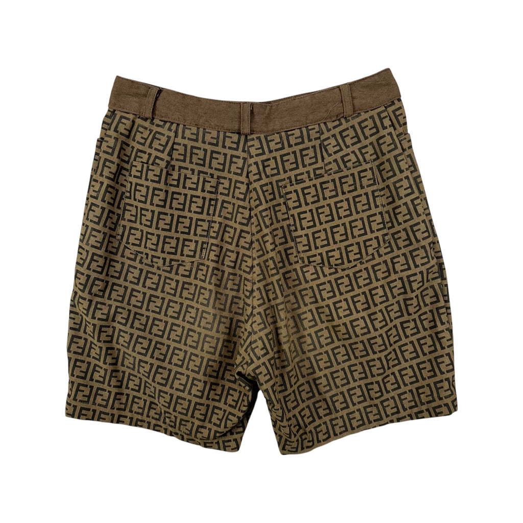 FENDI FF MONOGRAM SHORTS IN TOBACCO BROWN JACQUARD CANVAS