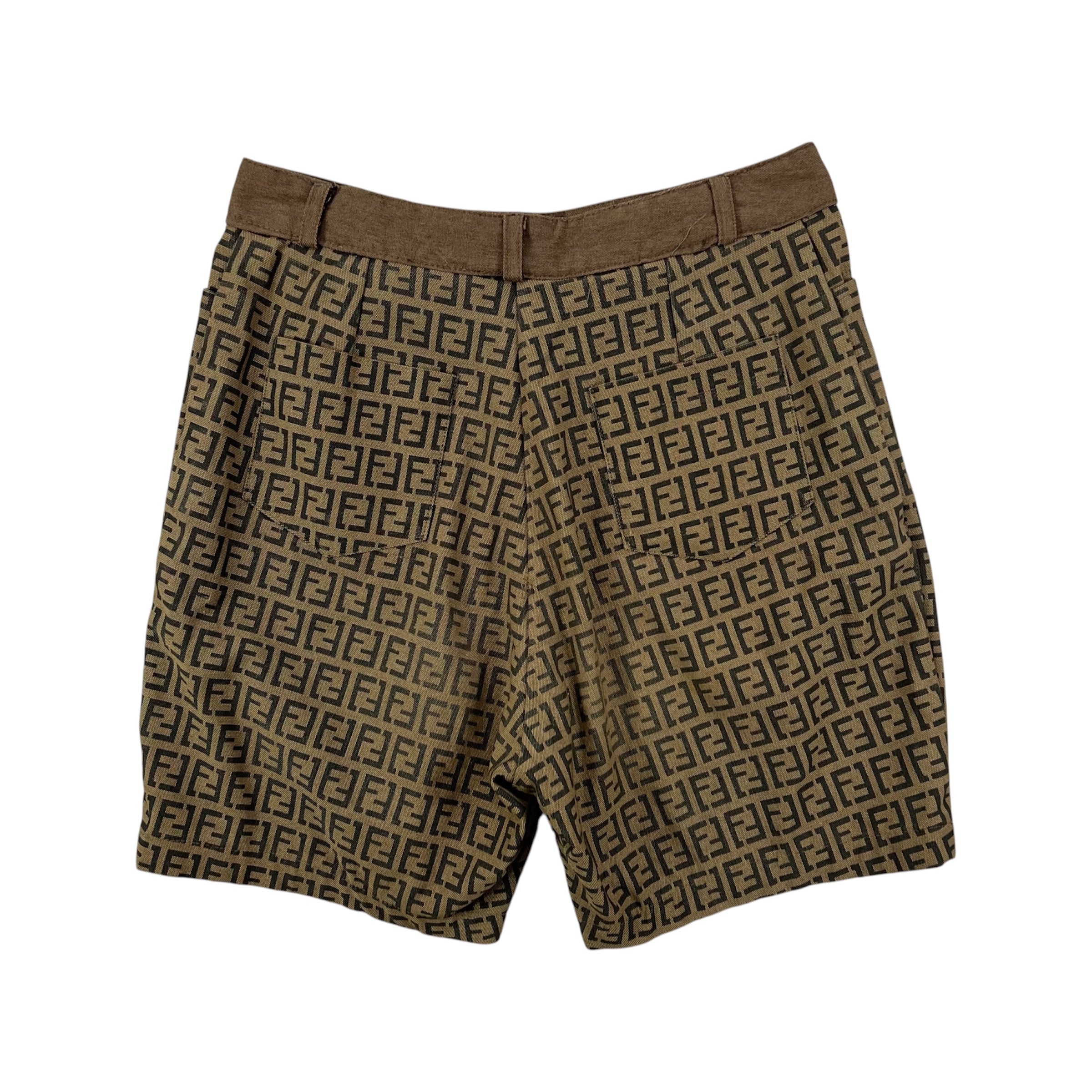 FENDI FF MONOGRAM SHORTS IN TOBACCO BROWN JACQUARD CANVAS