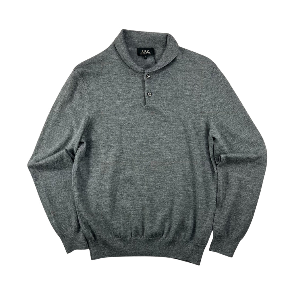 A.P.C. GREY KNIT POLO SWEATER